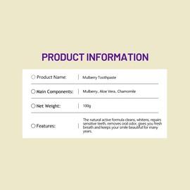 Mulberry Toothpaste Herbal Extracts Aloe Chamomile Sensitive Tooth Care Relieve Sore Teeth Improve Oral Discomfort 100g/ 3.38fl.oz