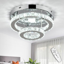 RHEAFON Crystal Ceiling Light Modern Crystal Chandeliers with Remote Control, LED 2 Layers Flush Mount Ceiling Light Fixture for Bedroom Hallway Kitchen Closet (Dimmable)