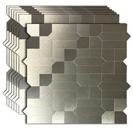 WEIMEISC 7-Piece Peel and Stick Backsplash Tile，Aluminum Brushed Metal Silver Self Adhesive Tile for Kitchen， Bathroom ，Laundry Room, Camper, Fireplace (Gold 1)