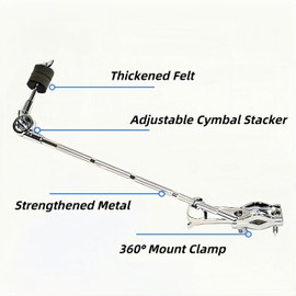 KZU Drum Cymbal Boom Arm, Heavy Duty Cymbal Stand Grabber Arm, 360° Splash Crash Cymbal Mount Clamp with Extension Arm Thickened Felts Adjustable Cymbal Stacker