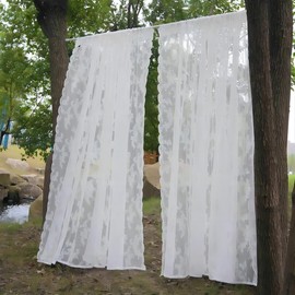 MYAYD Lace Curtain, Pack of 2 Kitchen Curtains, Floral Embroidered Curtains, Knitted Jacquard Curtain for Bedroom, Living Room, Gauze, Retro Style, Vintage W 150 x H 200 cm (White)