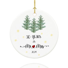 30th Pearl Anniversary 2024, 30 Years Anniversary Mr and Mrs Gifts for Couple, 30th Wedding Anniversary for Parents, 2.9" Ceramic Keepsake Gifts for 30th Anniversary Christmas Tree Decorations