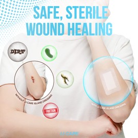 JJ CARE Adhesive Island Dressing [Pack of 50], 2x3.75 Sterile Bordered Gauze, Breathable Island Wound Dressing, Individually Wrapped Adhesive Gauze Bandages with Non-Stick Central Pad