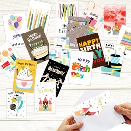 RANJIMA Geburtstagskarten mit Umschlag, 36 Stück Klappkarten Blanko, Grußkarten Glückwunschkarten geburtstag Set, Birthday Card mit Briefumschläge Postkarten für Geburtstagsgeschenk Freunde Mann Frau