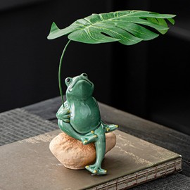 OwMell Ceramic Zen Frog Decor, Ceramic Yoga Pose Meditation Frog Staute for Home Zen Decoration - Stone
