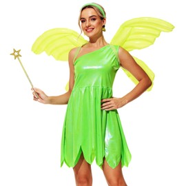 AOBUTE - Disfraz de TinkerBell para mujer, vestidos de hadas verdes, disfraces de Halloween, vestido sexy y brillante, 3XL
