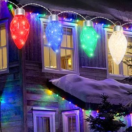 Christmas Lights Jumbo C9 Twinkling Hanging Lights Outdoor Big C9 Bulb Sparkling Lights 4 Count x 15 LED Large Faceted Christmas Lights for Tree Roofline Decorations, Multicolor - Twinkling