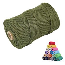 Natural Macrame Cord 3mm x 109yards Colored Macrame Cord 2mm/3mm/4mm/5mm/6mm Macrame Cotton Cord, Twisted Macrame Yarn, Soft Craft Cord Macrame Rope Macrame Supplies (Olive Green, 4mm*109Yards)