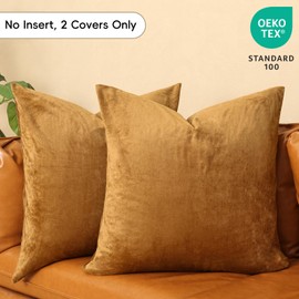 PHF Super Soft Velvet Euro Sham, 26"x 26",No Insert, 2 Pack Color Gradient Euro Pillow Covers, Ultra Cozy European Pillow Covers for Luxurious Home Decorative, No Shedding, No Pilling, Brownish Camel