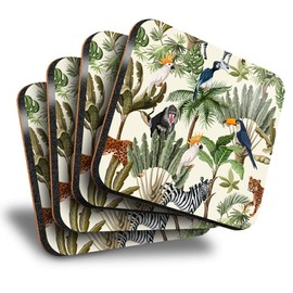 Destination Vinyl ltd Great Coasters (Set of 4) Square - Exotic Tropical Botanical Pattern Drink Glossy Coasters/Tabletop Protection for Any Table Type #21511