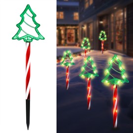Christmas Tree Outline Solar Lights 5 Pack, 17’’ Cute Size Pine Tree Outline Garden Solar Lights for Out Decor, IP45 Wateproof and Dust Resistance, Solar Powered Yard Light for Christmas Decor