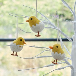 Ginger Ray Handmade Felt Chick Decorations Hanging Easter Tree Branches - Pack of 3