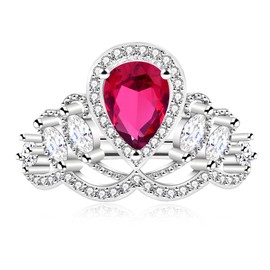 Zircobic Open Style Rings Teardrop Shape Crown Shaped Rings | Fashion Synthetic Diamond Women's Engagement Eternity Commitment and Fidelity | Colored Platinum Plated Red Zircon Open Size YA4666