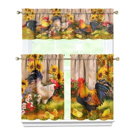 aiwkjdns 3 Piece Chicken Kitchen Curtains and Valances Set for Windows Rooster Kitchen Window Curtains Over Sink Decor 27.5x36 in