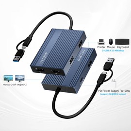 ACASIS USB C DisplayLink Adapter, 4K@60Hz DisplayPort Docking Station for Mac M1/M2/M3/M4,2 DP & 3 USB-A Ports, 100W PD Charging (Support Video Transmission)