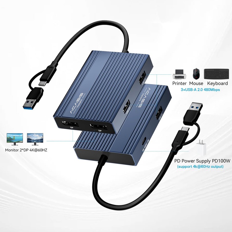 ACASIS USB C DisplayLink Adapter, 4K@60Hz DisplayPort Docking Station for