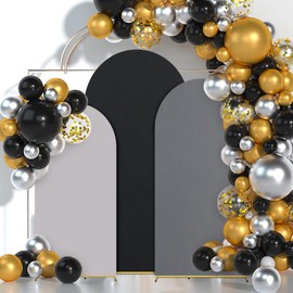 Povxlum Set of 3 Arch Backdrop Cover 4ft,5ft,6ft High Elasticity Thicken Arch Backdrop Cover for Wedding Baby Shower Birthday Round Top Arch Cover (Black)