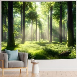 BVBOX - Tapiz para colgar en la pared, diseño de bosque verde, árboles, paisaje de la naturaleza, para recámara, sala de estar, 79 x 59 pulgadas