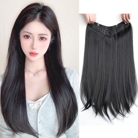 MASAHA Extensions One Touch Collar Wig, Partial Wig, Extension, Long Straight, Inner Winding, Hairpiece, Volume Up (Dark Brown, 17.7 inches (45 cm)