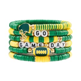 GOOTII Game Day Bracelets for Women Football Bracelets Green Yellow Heishi Clay Beaded Stretch Bracelets Stackable Sports Football Charm Bracelet Bangles Football Accessories Outfits Jewelry Gifts