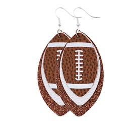 Colorful Layered Football Dangle Earrings Glitter Faux Leather Football Sports Lover Teardrop Earrings for Women Jewelry (A)