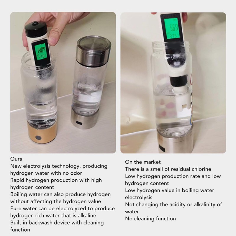 Hydrogen Water Generator, 410ML Hydrogen Production 1200-1400PB, Hydrogenated Water Bottle