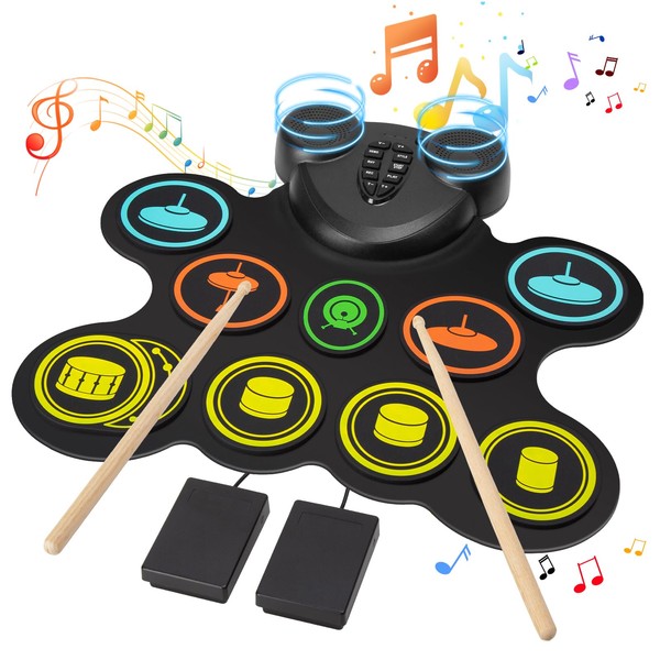 Electronic Drum Sets, 9 Pads Drum Set Kit with Dual Built-in Speaker, Kick Pedals, Drum Sticks, Drum Set for Kids Ages 9-12,Ideal Gifts for Kids Beginners, Birthday & Christmas