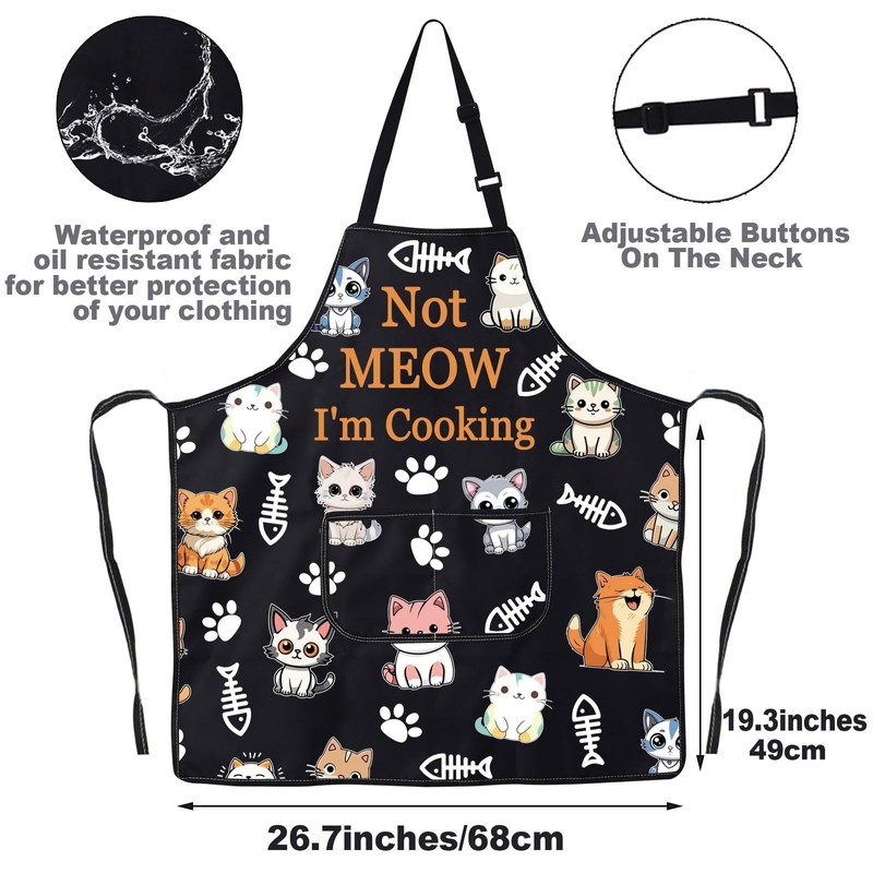 MYSOMY Cat Apron With Pockets Cat Pattern Apron Cat Cooking