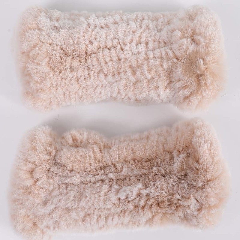 Valpeak Womens Rabbit Fur Winter Mittens Knitted Fingerless Gloves (beige)