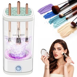 Electric Makeup Brush Cleaner Machine, Multi-Functional Automatic Makeup Brush Cleaner with Dual Cleaning Modes Dryer-Holder for Most Brushes USB-C