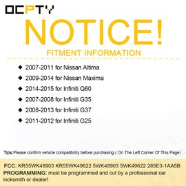 OCPTY KR55WK48903 2X Flip Key Entry Remote Control Entry Remote Key Fob Transponder Ignition Key 07 08 09 10 11 12 13 14 15 for Nissan Altima Maxima for Infiniti Q60 G35 G37 G25 KR55WK49622