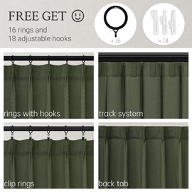 Topfinel Olive Green Linen Semi Sheer Curtains 96 Inches Long,Spring Boho Natural Bedroom Living Room Home Decor,Cotton Linen Blended Light Filtering Pinch Pleated Window Curtain 8ft Panels Set of 2