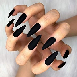 Morily - 24 uñas postizas de color mate puro, tamaño mediano largo y largo de aguja de almendra, para manicura artificial de dedo para mujeres y niñas