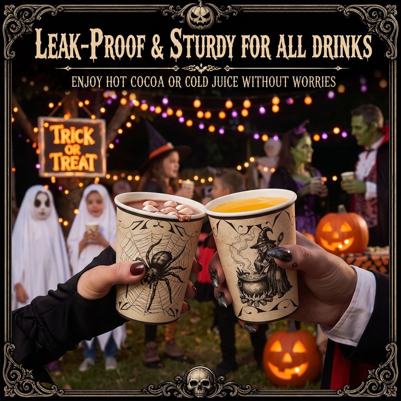 48 Pcs Halloween Paper Cups 9 oz Gothic Disposable Cups
