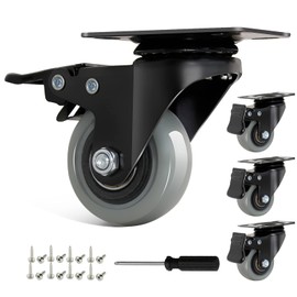 3 Inch Caster Wheels, Casters Set of 4 Heavy Duty, BZOLIHEU Locking Casters, Silent Top Plate Swivel Casters with Brake, Polyurethane Castor Wheels for Furniture and Workbench Cart