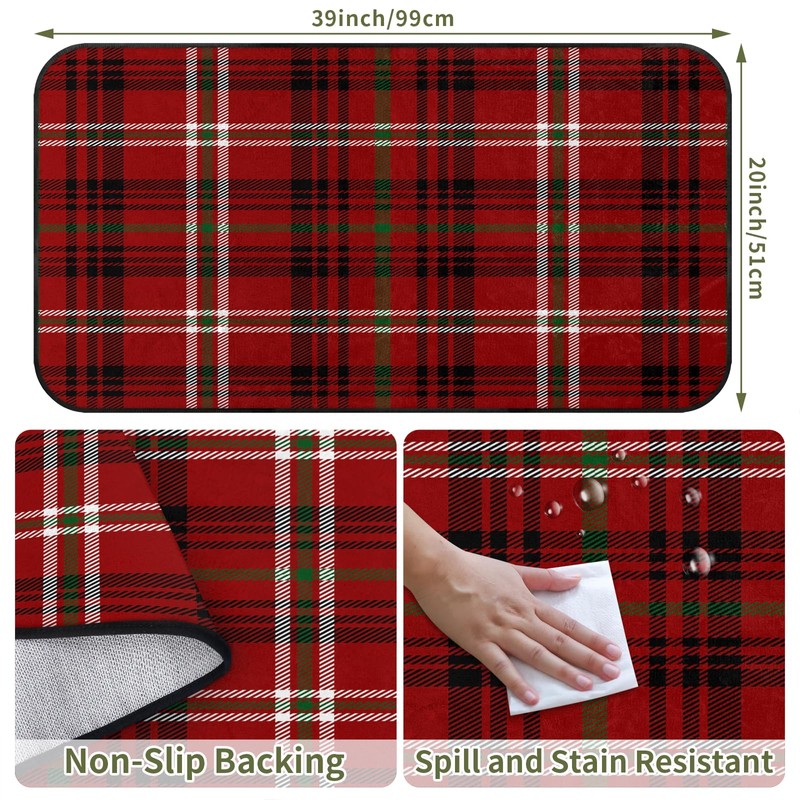 Kitchen Mats for Floor Red Plaid Washable Throw Entryway Rugs