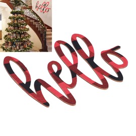 Alvinlite Wooden Plaid Hanging Sign Hello Letter Wall Decoration Christmas Ornament for Main Door Porch Farmhouse