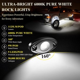 Wonywin 22 Pods White Rock Lights, 6000K Pure White Super Bright Wide Angle IP68 Waterproof LED Rock Lights for Trucks Pickup SUV UTV ATV Motorcycle Car Boats Underglow Lighting