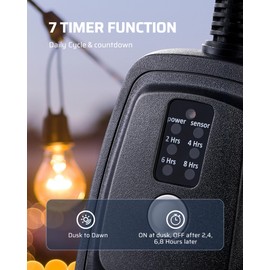 DEWENWILS Light Sensor Timer Waterproof, Plug in Timer Switch, 100 ft Range Remote Control with 2 Grounded Electrical Outlets for Outdoor String Lights, 15A 1/2HP UL Listed