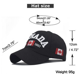 Arctic Fox 100% Cotton Men & Women Canada EST 1867 Embroidered Maple Leaf Flag Cap/Hat | One Size, Adjustable | Adjustable Strap Back | Front Raised Embroidery -Black