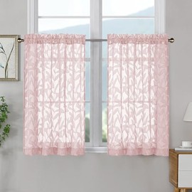 OWENIE Leyna - Cortinas translúcidas de 36 pulgadas de largo, color rosa rubor, niveles de 2 piezas, cortina de ventana de cocina corta con textura ja
