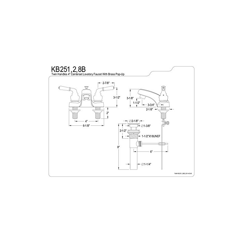 Kingston Brass KB251B Magellan Twin Lever Handle 4-Inch Centerset Lavatory