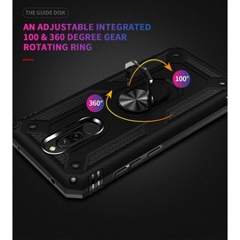 YaHan for Xiaomi Redmi 8A / Redmi 8 Case,360 Degree Rotating Ring Kickstand Hybrid Heavy Duty Dual Layer Shockproof Defender Hard Back Case Cover with Tempered Glass Screen Protector,Red