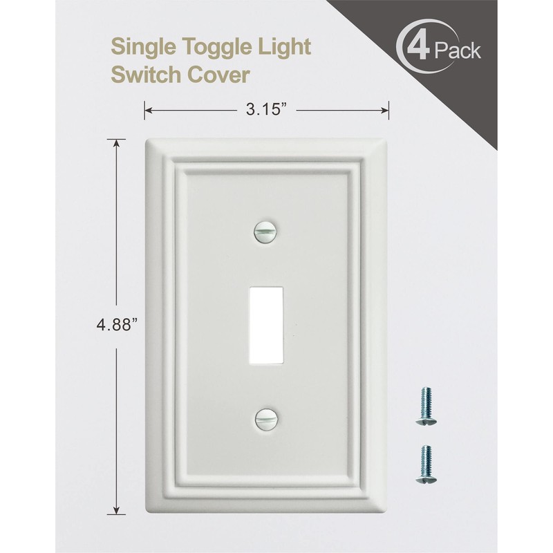 ZILLSEA 4-Pack Single Toggle Wall Plate, Metal Light Switch Cover,