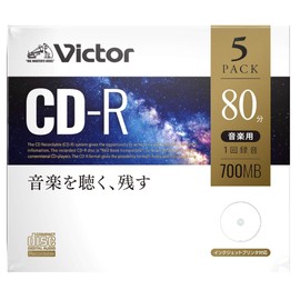 Victor AR80FP5J1 Music CD-R 80 Minute 5 Sheets White Printer Blue