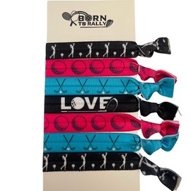 Golf Hair Accessories for Girls, No Crease Girls Hair Ties - Pink and Black Hair Elastics, Hair Accessories with Golf Club Design, Hair Tie for Female Golfers (7 pcs) - by SPORTYBELLA