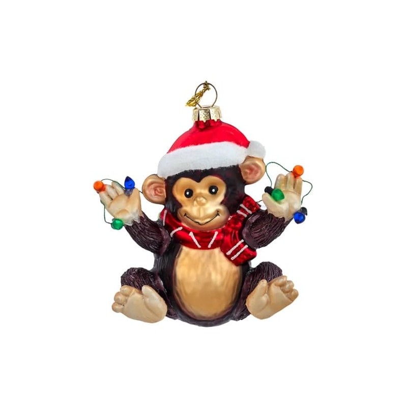 The Bridge Collection Santa Monkey Ornament - 4" Cute and