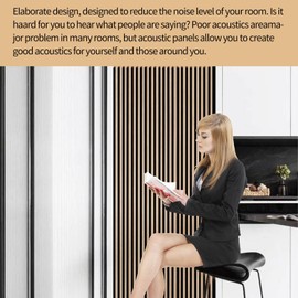 Acoustic Wood Slat Wall Panel - Wood Panels for Wall and Ceiling,3D Wood Wall Paneling for Interior Wall Decor, 94.49"x 13" Fluted Sound Absorbing Panel (White Oak, 2Pcs)