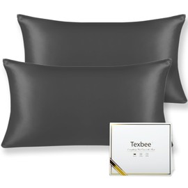 Texbee Seidenkissenbezug 40x80cm für Haar und Haut 2 Stück Beide Seiten 22 Momme Natürliche Kissenbezug Seide mit verstecktem Reißverschluss Weiche Atmungsaktive Glatte Standardgröße-Weltraum Grau
