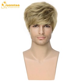 QUEENTAS Men Wig Short Blonde Brown Wigs for Men Natural Cosplay Synthetic Hair Wig